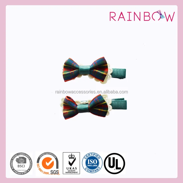 xmas hair accessories christmas girls/kids grid bow hair clip