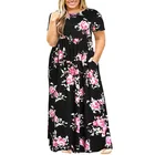 Women Short Sleeve Loose Plain Casual Plus Size Long Maxi Dress with Pockets