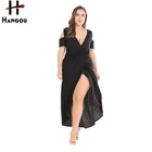 Wholesale sexy black off shoulder women evening dress plus size with high cut for party