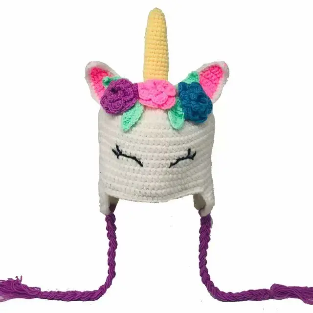 Sevimli Unicorn Tığ Işi Bebek Şapkaları Süt Pamuk Ipliği El Yapımı Bebek Şapka