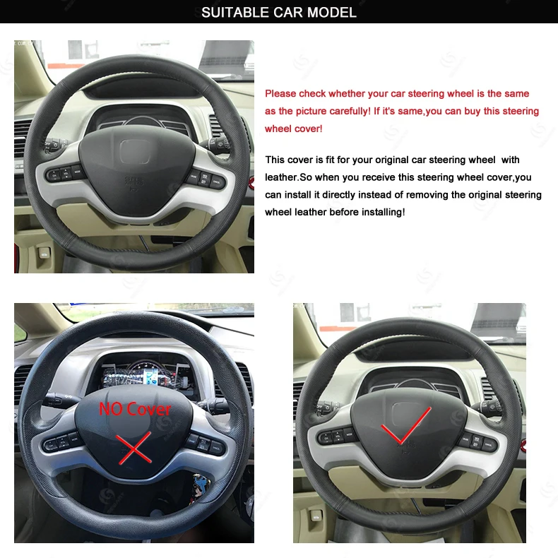 MEWANT-Black-Artificial-Leather-Car-Steering-Wheel-Cover-for-Honda-Civic-Old-Civic-2006-2009-8