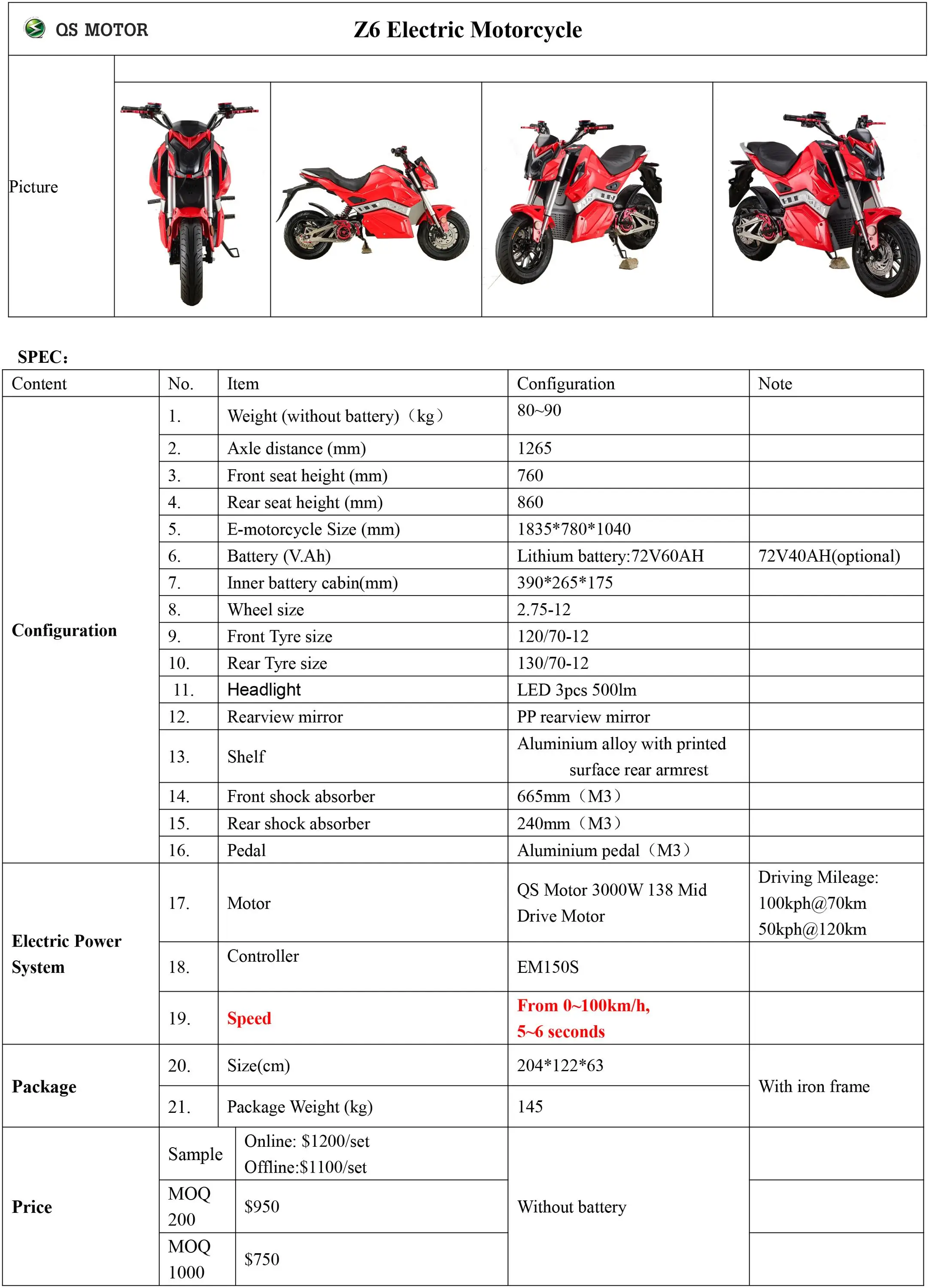 z6 electric motorcycle