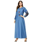 Zakiyyah 7291 Hot Sale Islamic Clothing Printing Pattern Denim Fabric Muslim Abaya Dress For Women