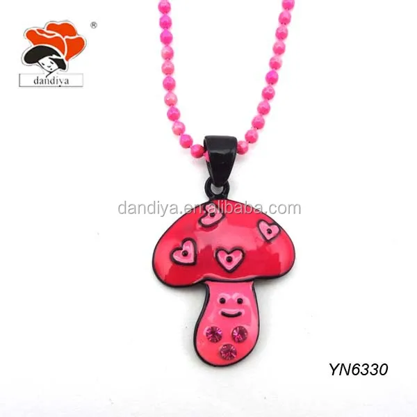 colorful enamel cartoon cute mushroom pendant necklace for