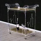 5 Star Hotel Furniture,Clear Acrylic Room Service Trolley Cart,2 tier Bottle Trolleys