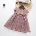 wholesale autumn toddler clothing sweet cotton short sleeve new design pink gauze flower children clothes girl dress