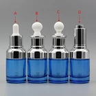 Dropper Bottle Blue Container,20ml 30ml Perfume Glass Bottle with Different Caps