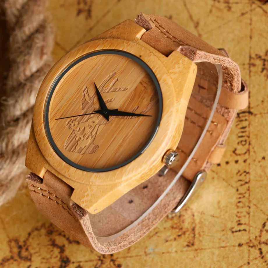 High Fashion Bamboo Natural Wood Watches Deer Moose Head Brown Standard Men Dress Watch Analog Round Clock Gift 2017 (20)