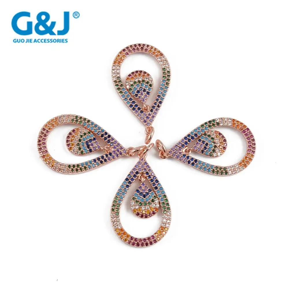 Guojie brand wholesale charms custom fashion micro pave CZ pear shape silver bead charm pendant