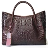 Oil Wax Cowhide Women Shoulder Tote Handbag Retro 100% Genuine Leather Crocodile Pattern Cross Body Messenger Top Handle Bags