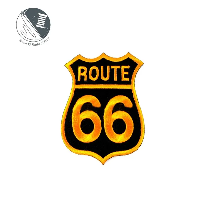 route 66 sign embroidered logo patch golden border/badges (2 5/8