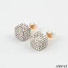 Pave crystals cube pearl stud earrings fashion gold cube ear jacket