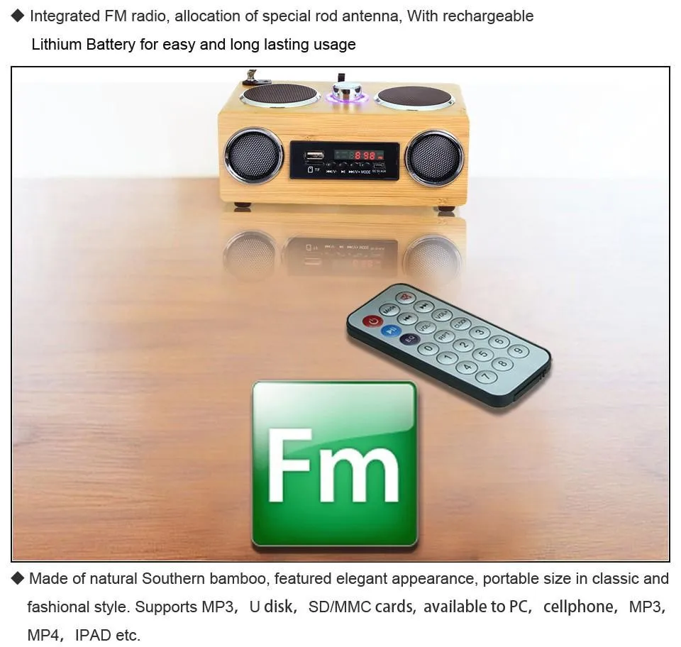100% Original Handmade Bamboo Portable Speaker Hi-Fi Bamboo Wood Boombox TF/USB Card Stereo Speaker FM Radio with Remote Control - ANKUX.COM