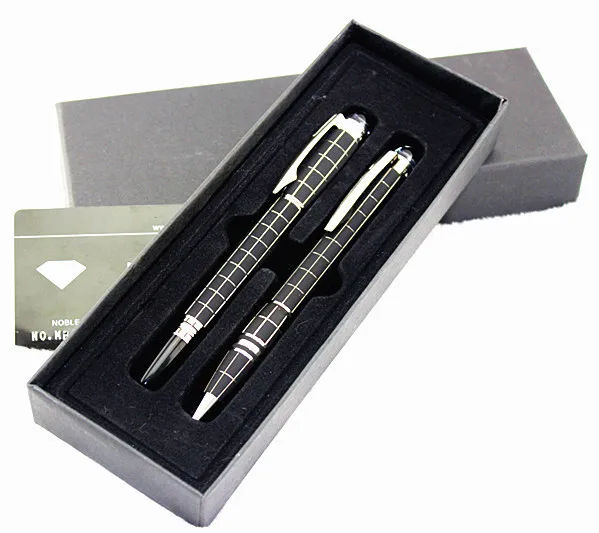 2PCS/Business & School Supplies Best Design Frosted Black and Silver Checkered Roller Ball Pen +Ballpoint Pen Best Stationery