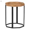 Teak round wood root furniture stump top side table end table with metal base and legs