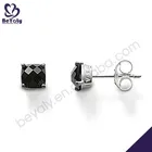 Engagement Black Earrings Single Black Facets Stone Silver Studs Necklace Earring Set