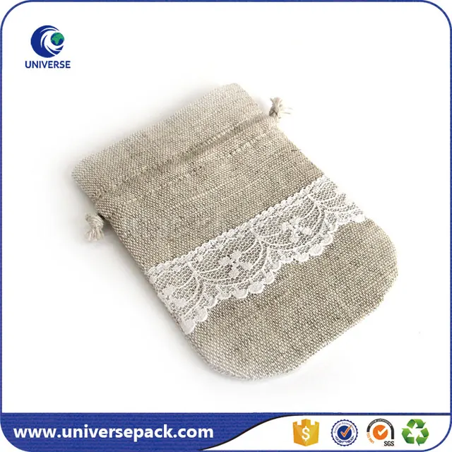 lace linen drawstring bag jewelry packing pouch