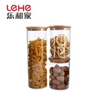 new product Food storage glass jar with wood bamboo lids candy tank