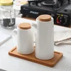 Kitchenware european style chinese oil and vinegar cruet set with bamboo tray