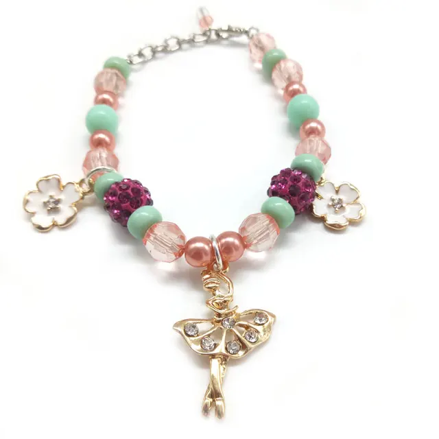 trendy colorful beads dancer girls flower shaped charm bracelet
