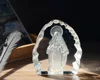 Glass Religious Gift 3D Carved Mary Madonna Glass Desk Decoration