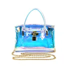 custom women Transparent Retro Shining Holographic Handbag with Chains lady clear tote Bag