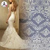 Wholesale Bridal Heavy Net Embroidered Fabrics, New Arrival White Korean Tulle Beaded Lace Fabric /