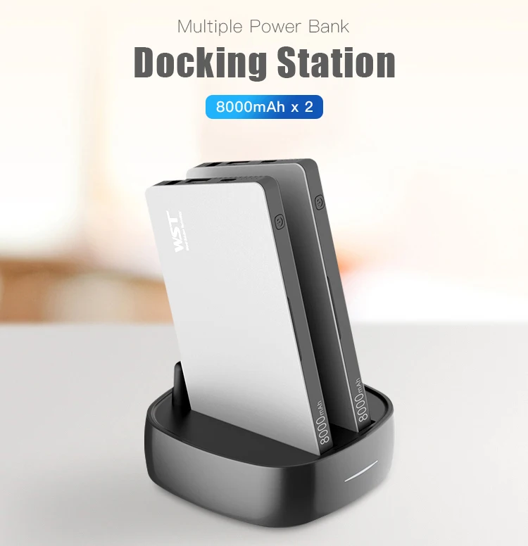 WST WP931B2 Docking Station Aluminum Charger built-in cable charging station in power bank - ANKUX.COM