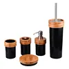 Wholesale houseware decoration black bamboo plastic bathroom accessories set
