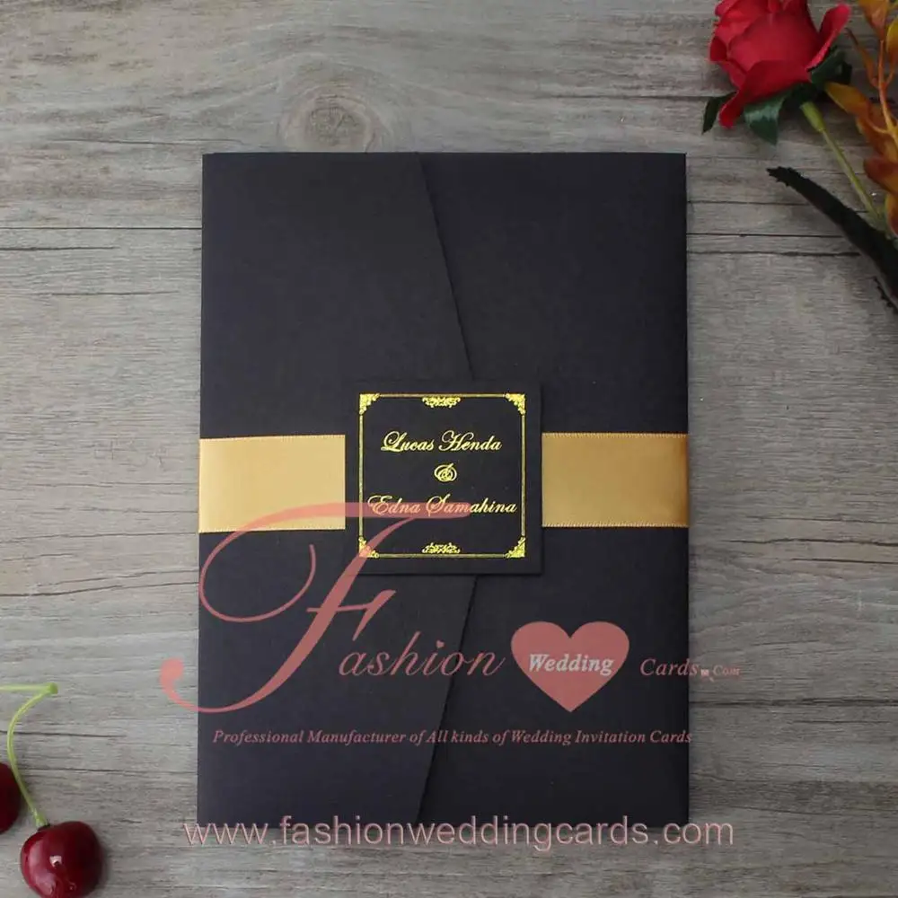 royal black luxury pocketfold wedding invitations with small