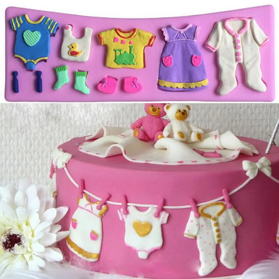 1 PC 2015 Pop 3D Baby Clothes Shower Silicone Mould Fondant Kitchen Cake Mold for Chocolate Baking Tool