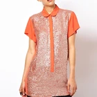 Concealed button front sequin embroidered panel front ladies tunic shirt