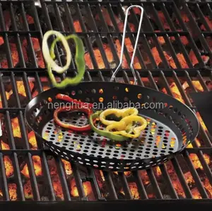 bbq grill skillet basket grilling nonstick pan fry round 12 inch