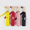 wholesale Manually open yellow wooden handle 3 fold duck umbrella