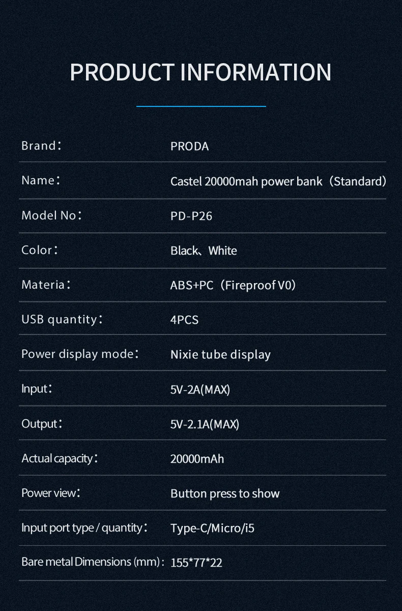 PRODA Universal 2.1A Discharging 3 Input Ports 4 Output Ports Power Bank 20000mah - ANKUX.COM
