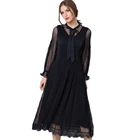 Ladies High Neck Slimming Elegant Maxi Party Dress Black Lace Dress