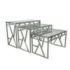 Out door catering equipment clear tempered glass top banquet wedding stainless steel restaurant hotel mirror buffet table