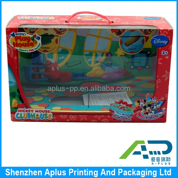 kids toy gift packaging corrugated box with plastic handle