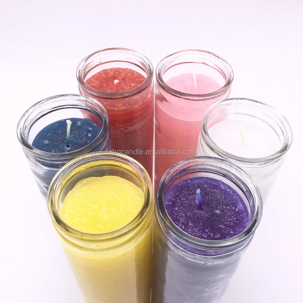 Wholesale colored eternalux religious accord 7 day orisha burning no glass pillar church ritual spiritual garden candles, wholesale santeria 7 day glass wedding beloved unity prayer saint candles, custom praying ritual multi colored Jewish grave catholic baptism spell white candles, personalized hanging vigil oil church alter candles.