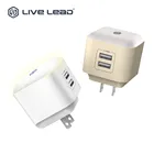 Live Lead Newest design 2 usb night lamp US plug wall charger with led wall lamp