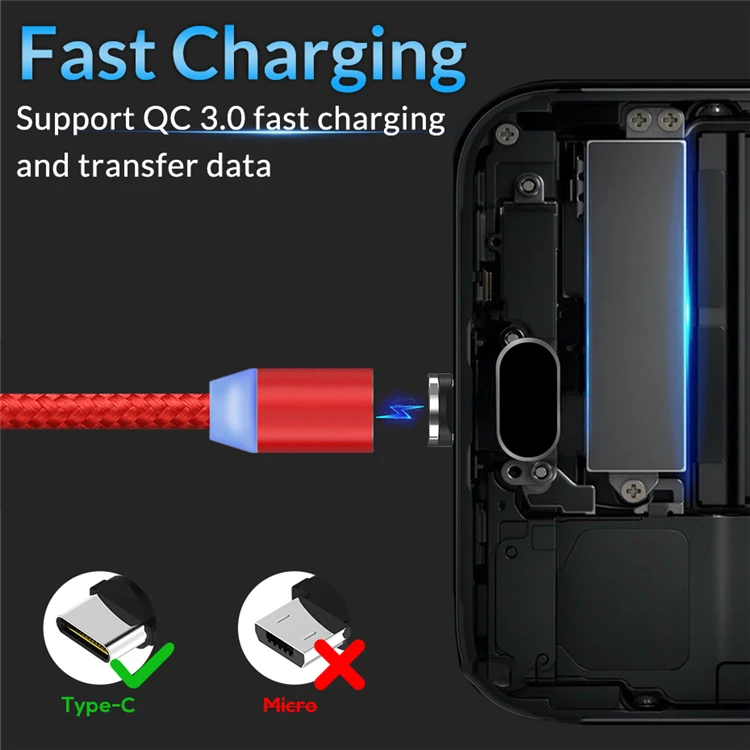 3.0A 3 in 1 Magnetic USB Cable Fast Charge Sync Data Magnet Braided Type C Charging Cable With Led Indicator Micro USB Cable - ANKUX.COM
