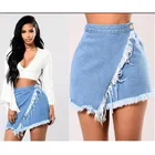 Hot Selling Cheap High Stretch Irregular Fringed Denim Skirt