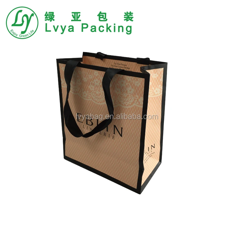black gloss paper bag with bowknot and brown small circle