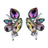 Punk Rock Spiky Oversized Rainbow Flower Crystal Studded Cluster Earrings Stud Jewelry For Women Girls
