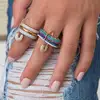 fashion gold plated rainbow color cubic zirconia elegant stack stackable women safety pin ring
