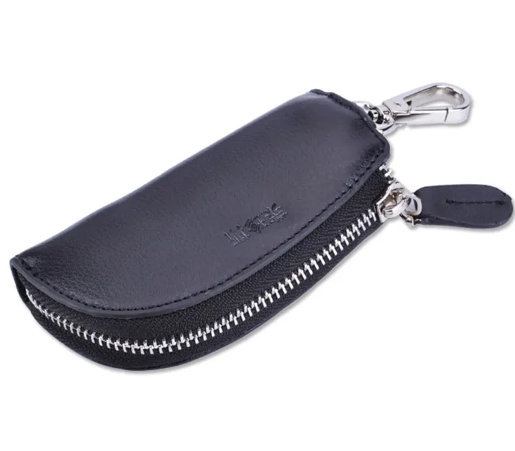 Men Portable Genuine Leather Key Holder Case Wallet Keys Organizer Manager 4 Key Rings for Car Door Drawer Lock Keys