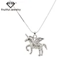 New Colorful Crystal Rhinestone Jewelry Golden/Silvery Cool Horse with Wing Pendant Long Necklace Animal Unicorn Necklace