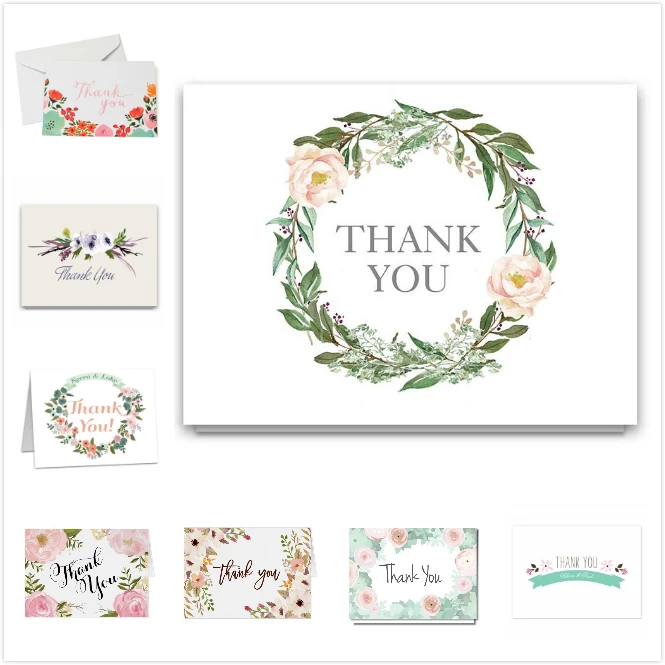 floral thank you cards pack with gold foil stamping