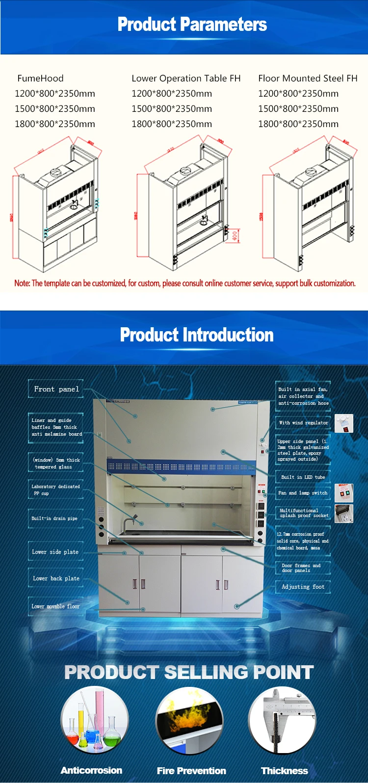 Chemical Fume Hood Laboratory Medical Fume Extractor Lab Test Equipment Fume Cupboard