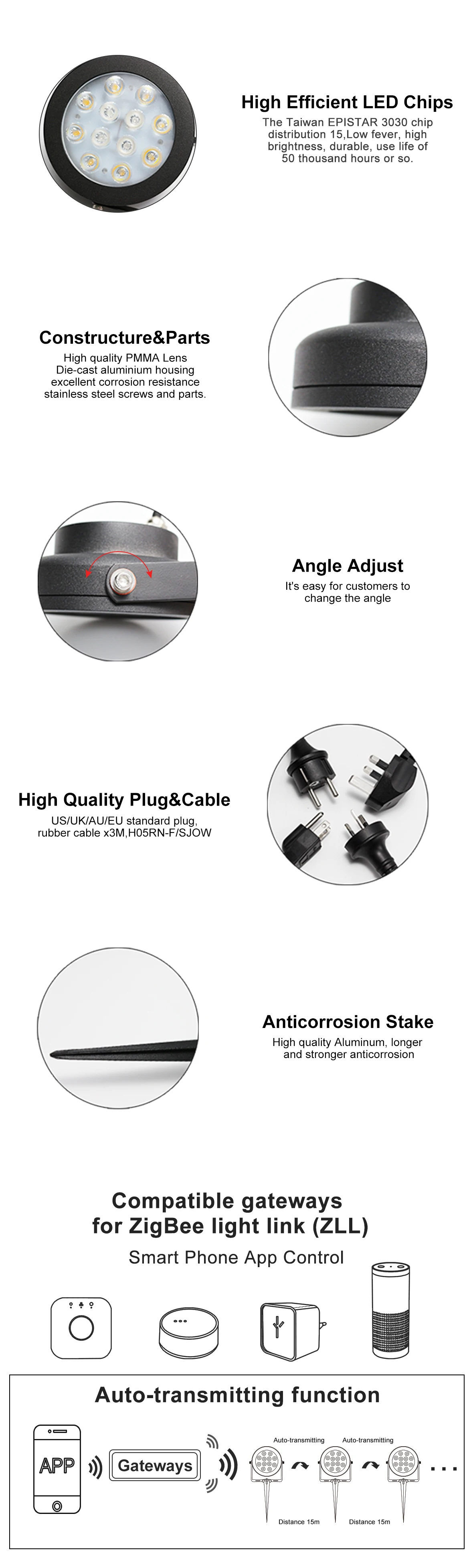 Factory direct aluminum yard park waterproof IP65 RGB CCT solar garden light led garden lamp with CE Rohs zigbee - ANKUX.COM